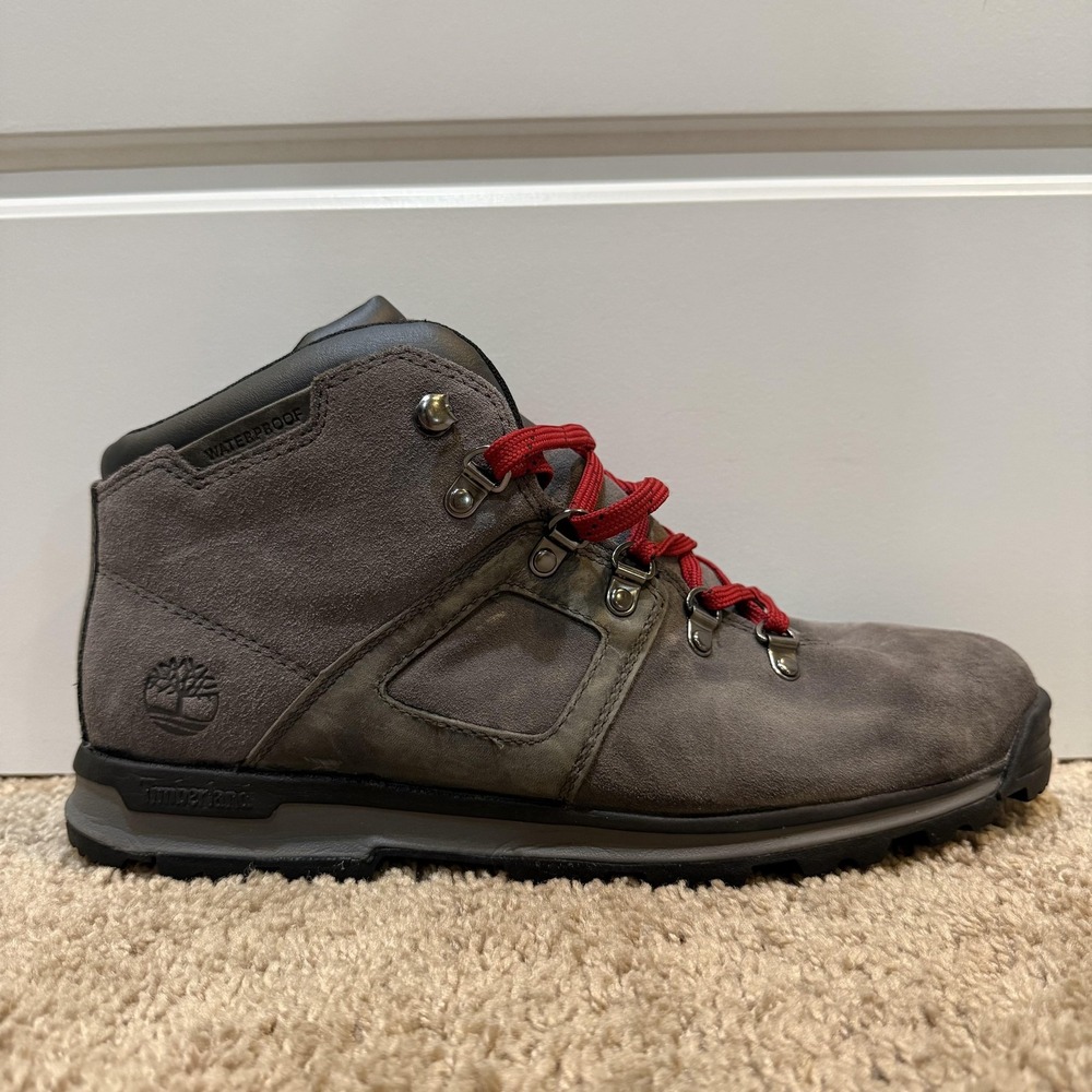 Timberland Men's Gray Boots with Red Laces